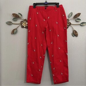 Talbots Womens Size 2 Relaxed Chinos Ankle Length Red French Bulldog Frenchie